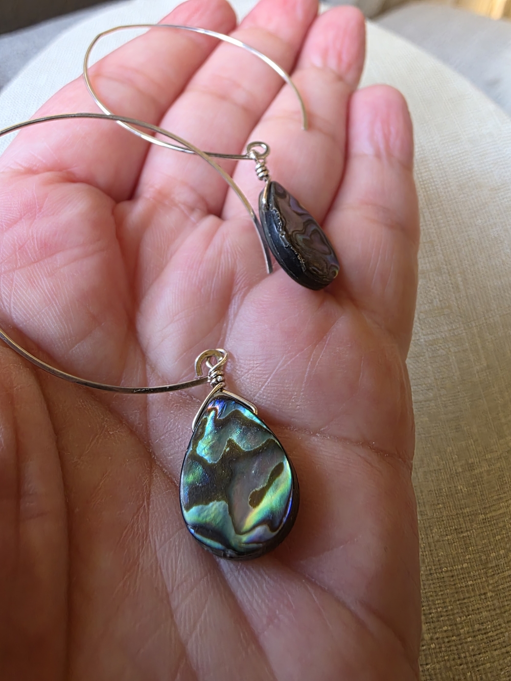 Silver Avalon Shell Marquis Hook Earrings - Picture 6 of 10